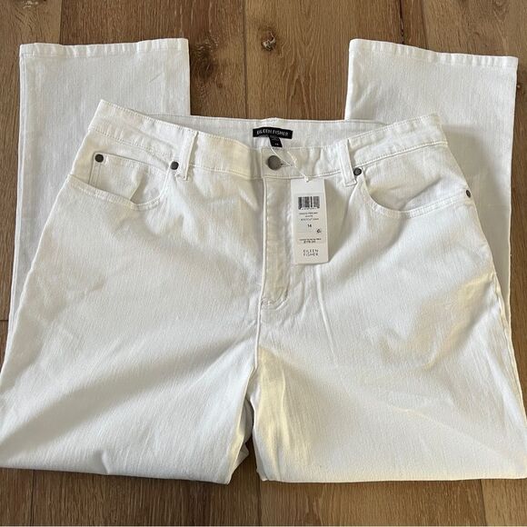 Eileen Fisher NWT Organic Cotton White Boot Cut Jeans Pants Women’s Size 14 - Picture 3 of 5